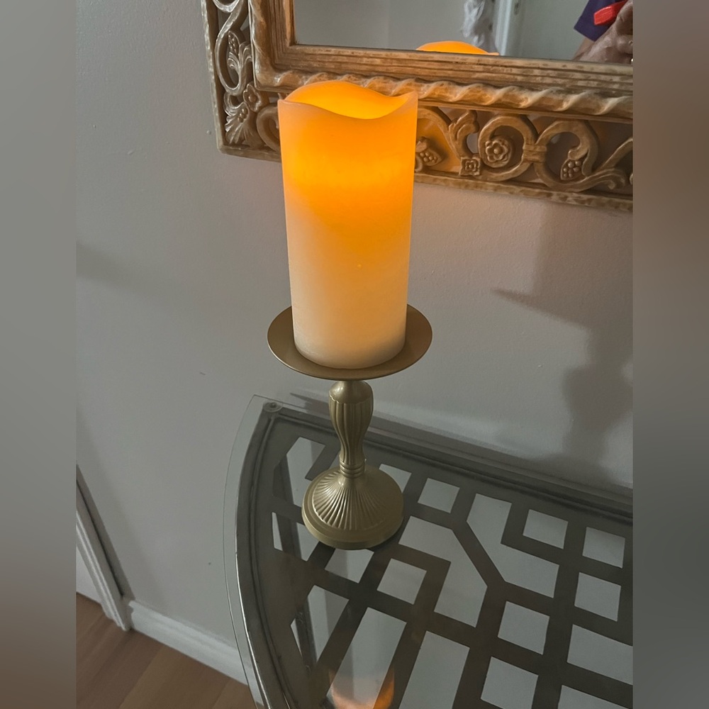 Gold Pillar Candle Holder with Ivory LED Pillar - Unbranded